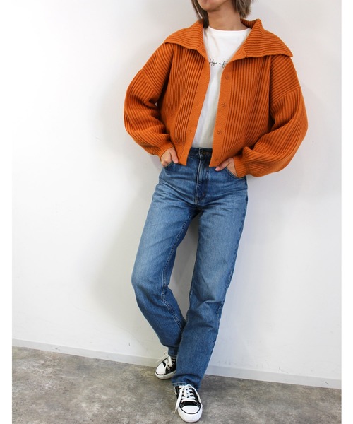 MLI'A(エムリア)の「ビッグカラースナップボタンニットカーディガン(カーディガン/ボレロ・レディース・ピンク/グリーン/サックスブルー/オレンジ/ナチュラル・M)」の17枚目の写真