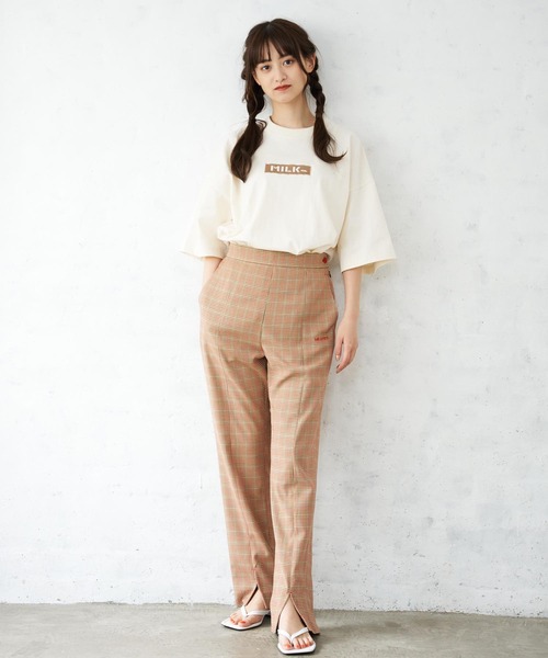 MILKFED.（ミルクフェド）の「PLAID CENTER SLIT PANTS（その他パンツ・レディース・オレンジ/ライトグリーン・ONE SIZE）」の8枚目の写真