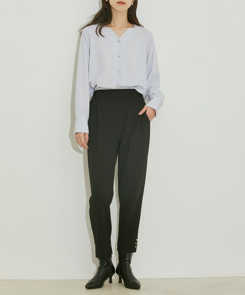 【WEB限定】キラッと釦ブラウス&テーパードパンツセット【sustainable】