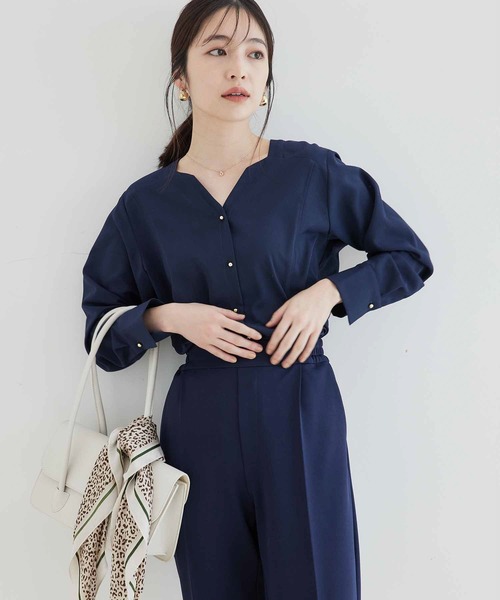 【WEB限定】キラッと釦ブラウス&テーパードパンツセット【sustainable】