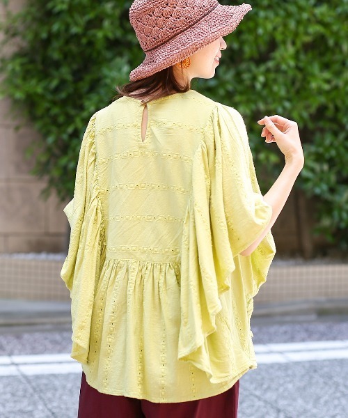 チチカカ（チチカカ）の「コットンレース ストライププルオーバー（シャツ/ブラウス・レディース・パープル/ブラウン/イエロー・FREE）」の5枚目の写真