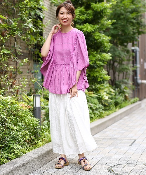 チチカカ（チチカカ）の「コットンレース ストライププルオーバー（シャツ/ブラウス・レディース・パープル/ブラウン/イエロー・FREE）」の6枚目の写真