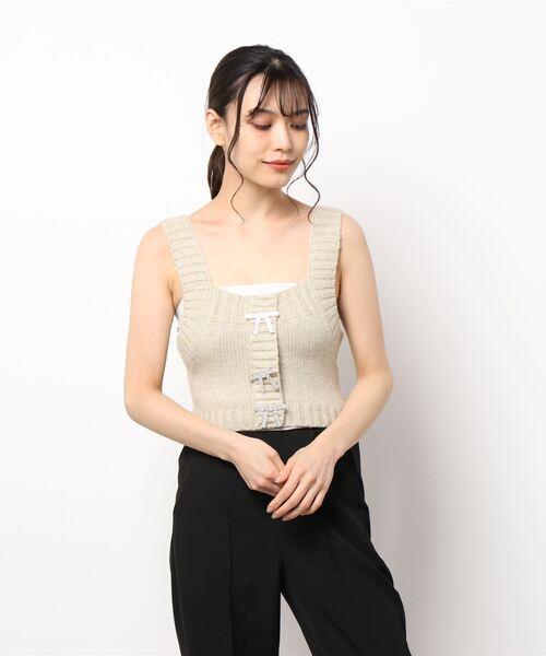 lissi Boutique（リージーブティック）の「【lissi Boutique】ビジューリボンニットキャミソール付きカーディガン（ニット/セーター・レディース・ブルー/ベージュ・FREE）」の7枚目の写真
