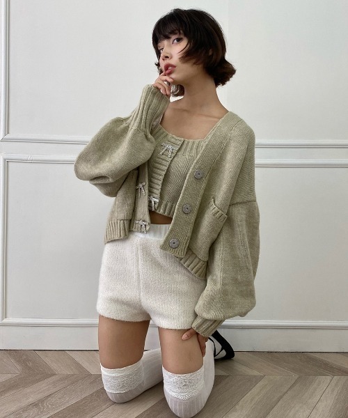 lissi Boutique（リージーブティック）の「【lissi Boutique】ビジューリボンニットキャミソール付きカーディガン（ニット/セーター・レディース・ブルー/ベージュ・FREE）」の12枚目の写真
