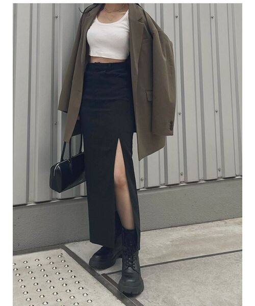 EVRIS（エヴリス）の「ディープスリットロングスカート（スカート・レディース・ブラック/アイボリー/グリーン・MEDIUM/SMALL）」の13枚目の写真