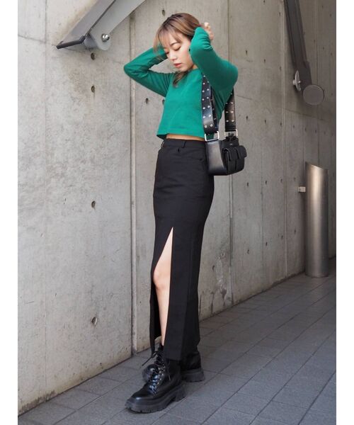 EVRIS（エヴリス）の「ディープスリットロングスカート（スカート・レディース・ブラック/アイボリー/グリーン・MEDIUM/SMALL）」の8枚目の写真