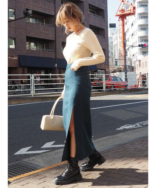 EVRIS（エヴリス）の「ディープスリットロングスカート（スカート・レディース・ブラック/アイボリー/グリーン・MEDIUM/SMALL）」の19枚目の写真