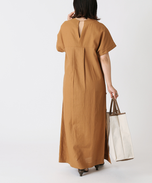 Spick&Spanリネン麻100%サイドスリットワンピース　ブラウン m70822746998_1.jpg?1715177824