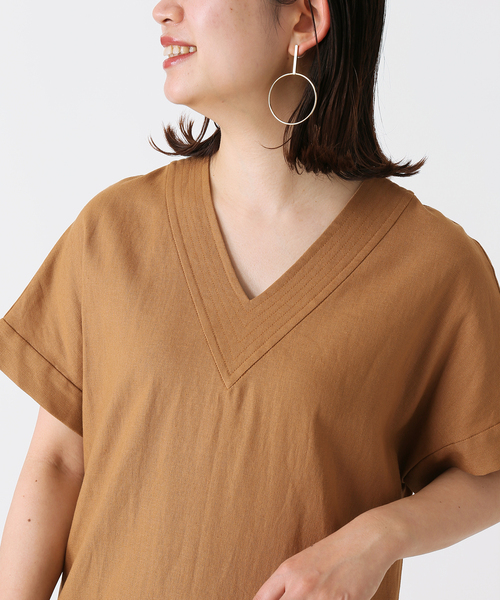 Simplicite（サンプリシテ）の「サイドスリット麻レーヨンサックワンピース（ワンピース・レディース・カーキ/ネイビー/キャメル/オレンジ・FREE）」の8枚目の写真