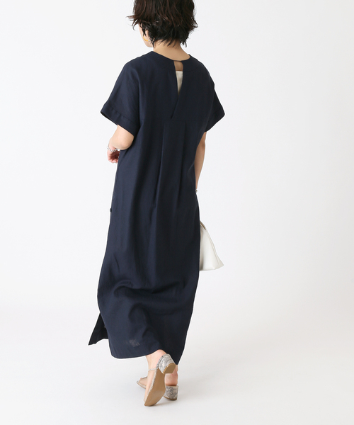 Simplicite（サンプリシテ）の「サイドスリット麻レーヨンサックワンピース（ワンピース・レディース・カーキ/ネイビー/キャメル/オレンジ・FREE）」の18枚目の写真