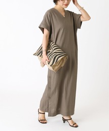 Simplicite | サイドスリット麻レーヨンサックワンピース◆(ワンピース)