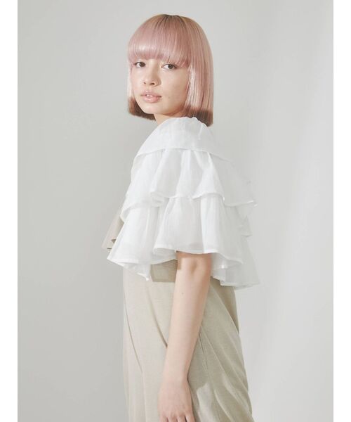 merry jenny（メリージェニー）の「ruffleガーゼティアードガウン（Tシャツ/カットソー・レディース・オフホワイト/チャコールグレー/クリーム・FREE）」の6枚目の写真