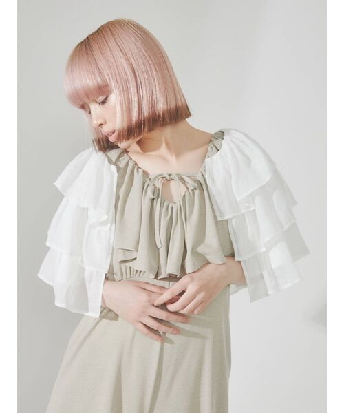 merry jenny（メリージェニー）の「ruffleガーゼティアードガウン（Tシャツ/カットソー・レディース・オフホワイト/チャコールグレー/クリーム・FREE）」の14枚目の写真