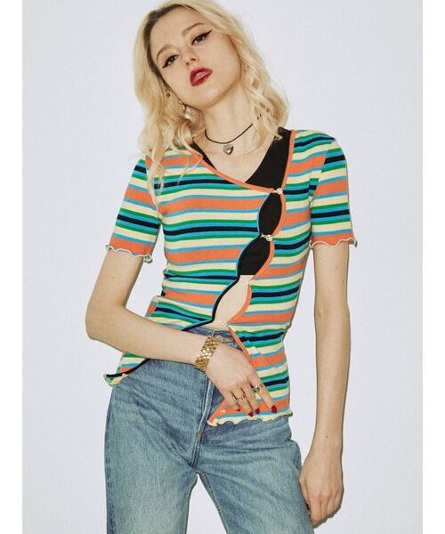 jouetie(ジュエティ)の「2WAYアシメボタンテレコトップス(Tシャツ/カットソー・レディース・ブラック/ブルー/グリーン/その他1・MEDIUM)」の4枚目の写真