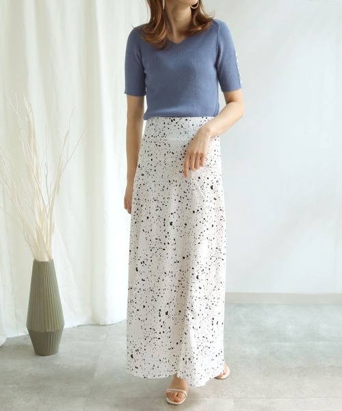 HER CLOSET（ハークローゼット）の「【twenty three】ランダムドットダルメシアン柄切り替えフレアスカート（スカート・レディース・ブラック/オフホワイト・FREE）」の21枚目の写真