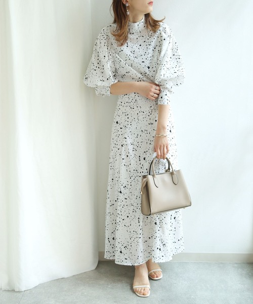 HER CLOSET（ハークローゼット）の「【twenty three】ランダムドットダルメシアン柄切り替えフレアスカート（スカート・レディース・ブラック/オフホワイト・FREE）」の10枚目の写真
