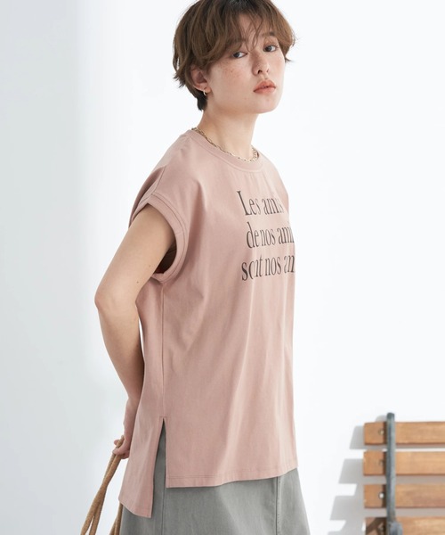 earth music&ecology(アースミュージックアンドエコロジー)の「フレンチスリーブロゴTシャツ(Tシャツ/カットソー・レディース・ブラック/オフホワイト/オリーブ/ピンクベージュ・FREE)」の4枚目の写真