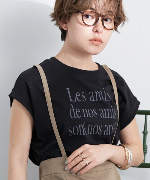 earth music&ecology(アースミュージックアンドエコロジー)の「フレンチスリーブロゴTシャツ(Tシャツ/カットソー・レディース・ブラック/オフホワイト/オリーブ/ピンクベージュ・FREE)」の3枚目の写真