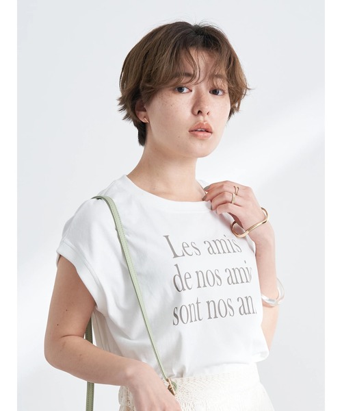 earth music&ecology(アースミュージックアンドエコロジー)の「フレンチスリーブロゴTシャツ(Tシャツ/カットソー・レディース・ブラック/オフホワイト/オリーブ/ピンクベージュ・FREE)」の13枚目の写真