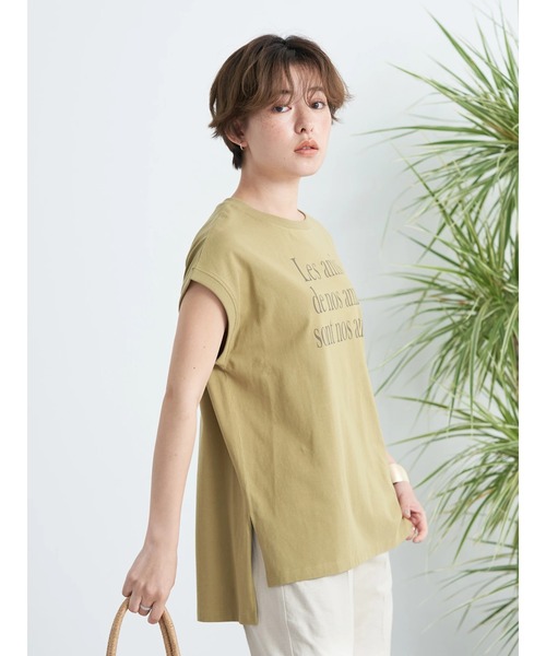 earth music&ecology(アースミュージックアンドエコロジー)の「フレンチスリーブロゴTシャツ(Tシャツ/カットソー・レディース・ブラック/オフホワイト/オリーブ/ピンクベージュ・FREE)」の6枚目の写真