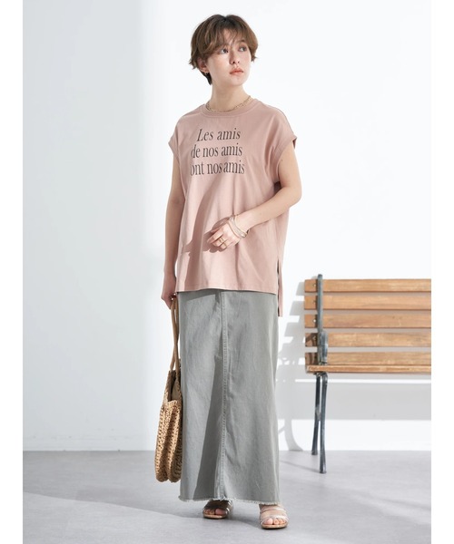 earth music&ecology(アースミュージックアンドエコロジー)の「フレンチスリーブロゴTシャツ(Tシャツ/カットソー・レディース・ブラック/オフホワイト/オリーブ/ピンクベージュ・FREE)」の16枚目の写真