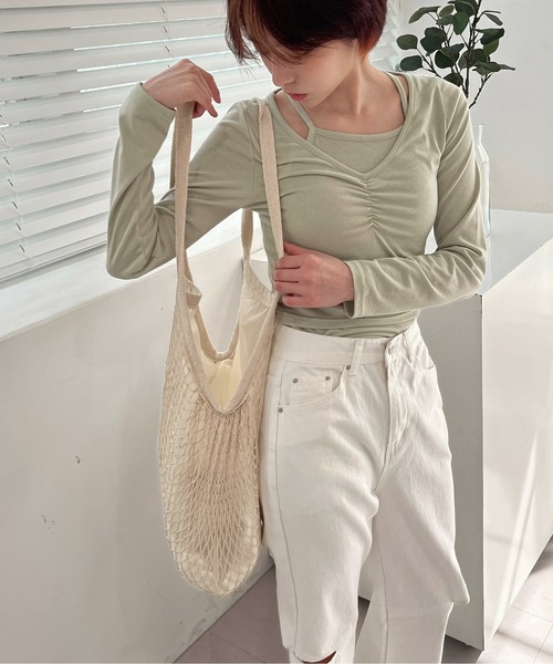 by muni:r（バイ ムニール）の「ポイントネットバック（ショルダーバッグ・レディース・ブラック/アイボリー・ONE SIZE）」の6枚目の写真