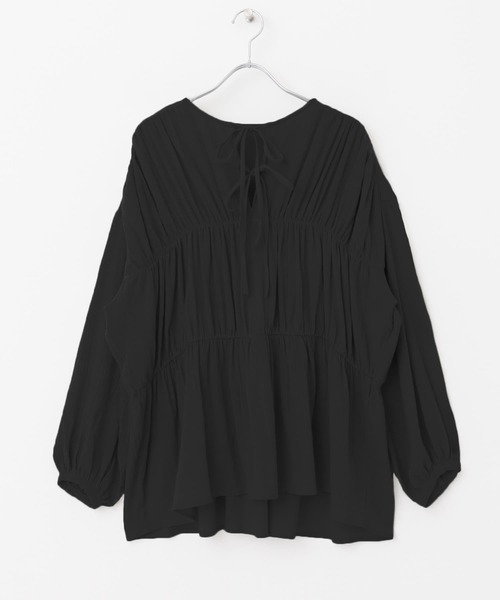 URBAN RESEARCH DOORS（アーバンリサーチドアーズ）の「シャーリングフロントリボンブラウス（シャツ/ブラウス・レディース・オフホワイト/ミント/ブラック・MEDIUM）」の2枚目の写真