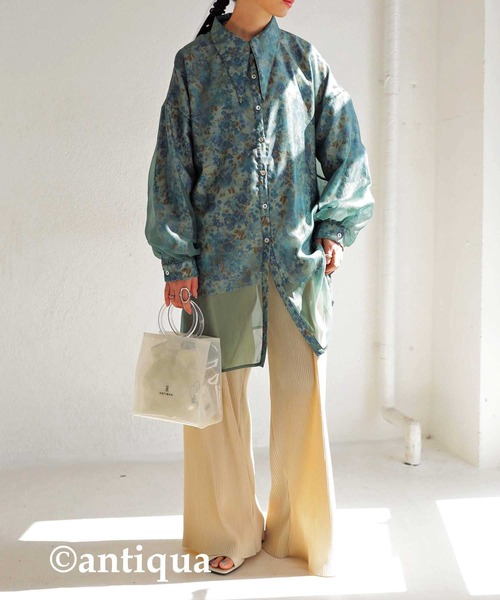 antiqua（アンティカ）の「大人っぽくこなれる。ビッグカラーシアーシャツ（シャツ/ブラウス・レディース・ブラック/グリーン・FREE）」の11枚目の写真