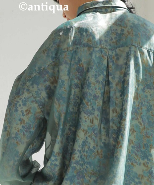 antiqua（アンティカ）の「大人っぽくこなれる。ビッグカラーシアーシャツ（シャツ/ブラウス・レディース・ブラック/グリーン・FREE）」の15枚目の写真