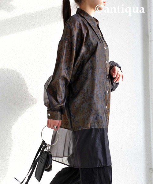 antiqua（アンティカ）の「大人っぽくこなれる。ビッグカラーシアーシャツ（シャツ/ブラウス・レディース・ブラック/グリーン・FREE）」の18枚目の写真
