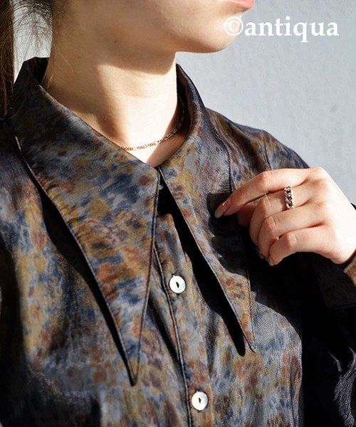 antiqua（アンティカ）の「大人っぽくこなれる。ビッグカラーシアーシャツ（シャツ/ブラウス・レディース・ブラック/グリーン・FREE）」の20枚目の写真
