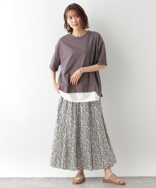 GLOBAL WORK（グローバルワーク）の「フェイクレイヤードT半袖/276868（Tシャツ/カットソー・レディース・ブラウン/ブラック/ラベンダー/オリーブ/ベージュ・MEDIUM/LARGE）」の17枚目の写真