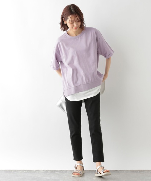 GLOBAL WORK（グローバルワーク）の「フェイクレイヤードT半袖/276868（Tシャツ/カットソー・レディース・ブラウン/ブラック/ラベンダー/オリーブ/ベージュ・MEDIUM/LARGE）」の15枚目の写真