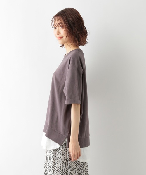 GLOBAL WORK（グローバルワーク）の「フェイクレイヤードT半袖/276868（Tシャツ/カットソー・レディース・ブラウン/ブラック/ラベンダー/オリーブ/ベージュ・MEDIUM/LARGE）」の18枚目の写真