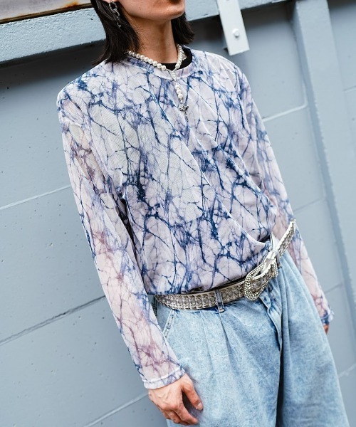 XU（エックスユー）の「【XU/エックスユー】pattern see-through long sleeve tee/パターン 柄 シースルー 透け感 ロング スリーブ 長袖Tシャツ（その他トップス・メンズ・グレー/ブルー・ONE SIZE）」の2枚目の写真