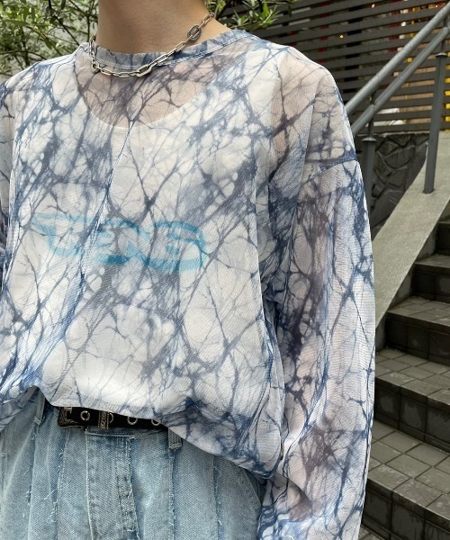 XU（エックスユー）の「【XU/エックスユー】pattern see-through long sleeve tee/パターン 柄 シースルー 透け感 ロング スリーブ 長袖Tシャツ（その他トップス・メンズ・グレー/ブルー・ONE SIZE）」の14枚目の写真
