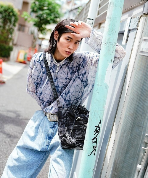 XU（エックスユー）の「【XU/エックスユー】pattern see-through long sleeve tee/パターン 柄 シースルー 透け感 ロング スリーブ 長袖Tシャツ（その他トップス・メンズ・グレー/ブルー・ONE SIZE）」の4枚目の写真