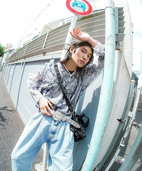 XU（エックスユー）の「【XU/エックスユー】pattern see-through long sleeve tee/パターン 柄 シースルー 透け感 ロング スリーブ 長袖Tシャツ（その他トップス・メンズ・グレー/ブルー・ONE SIZE）」の5枚目の写真