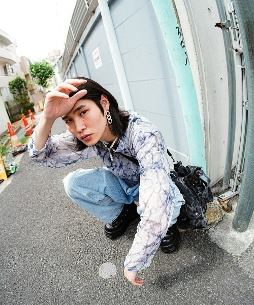 XU（エックスユー）の「【XU/エックスユー】pattern see-through long sleeve tee/パターン 柄 シースルー 透け感 ロング スリーブ 長袖Tシャツ（その他トップス・メンズ・グレー/ブルー・ONE SIZE）」の7枚目の写真