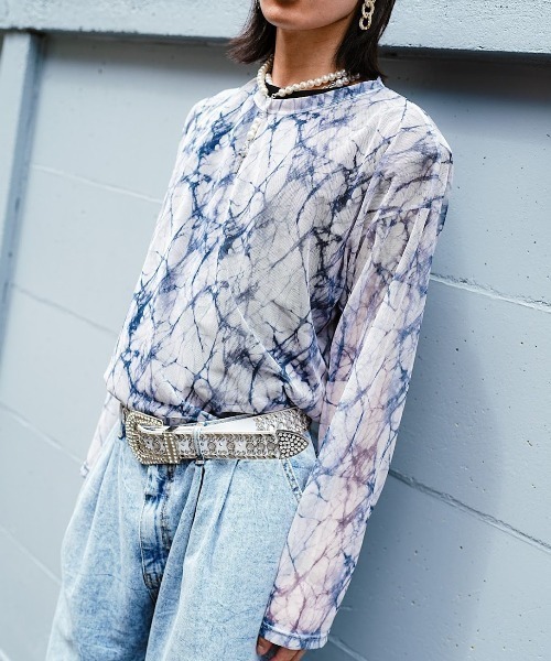 XU（エックスユー）の「【XU/エックスユー】pattern see-through long sleeve tee/パターン 柄 シースルー 透け感 ロング スリーブ 長袖Tシャツ（その他トップス・メンズ・グレー/ブルー・ONE SIZE）」の10枚目の写真
