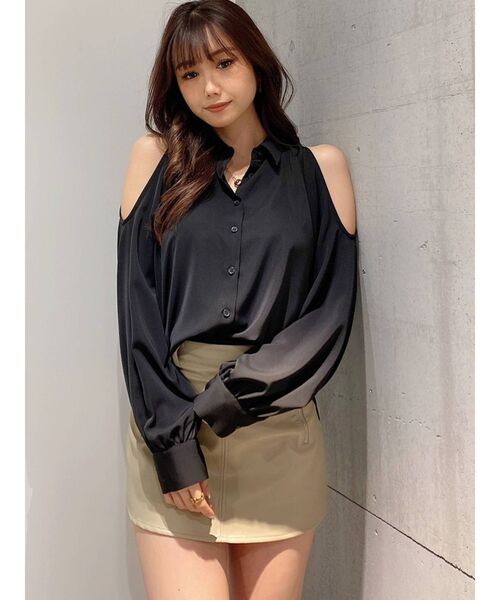 GYDA（ジェイダ）の「ショルダーOPEN DRAPE ブラウス（シャツ/ブラウス・レディース・ブラック/オフホワイト・FREE）」の9枚目の写真