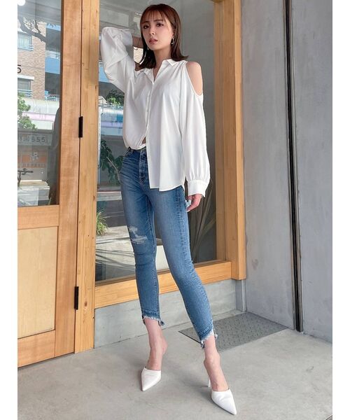 GYDA（ジェイダ）の「ショルダーOPEN DRAPE ブラウス（シャツ/ブラウス・レディース・ブラック/オフホワイト・FREE）」の15枚目の写真