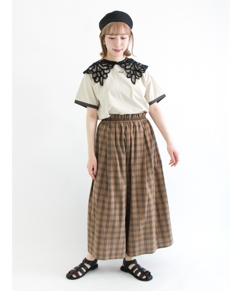 Samansa Mos2（サマンサ モスモス）の「ロゴ刺繍リンガーTシャツ（Tシャツ/カットソー・レディース・ベージュ/オフホワイト/モカ・ﾌﾘ-）」の6枚目の写真