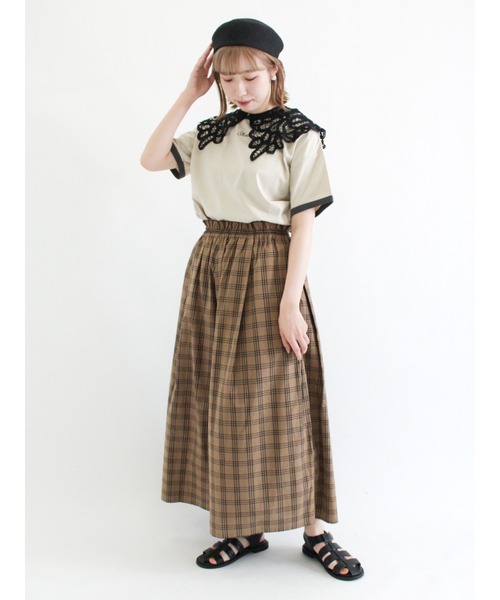 Samansa Mos2（サマンサ モスモス）の「ロゴ刺繍リンガーTシャツ（Tシャツ/カットソー・レディース・ベージュ/オフホワイト/モカ・ﾌﾘ-）」の8枚目の写真