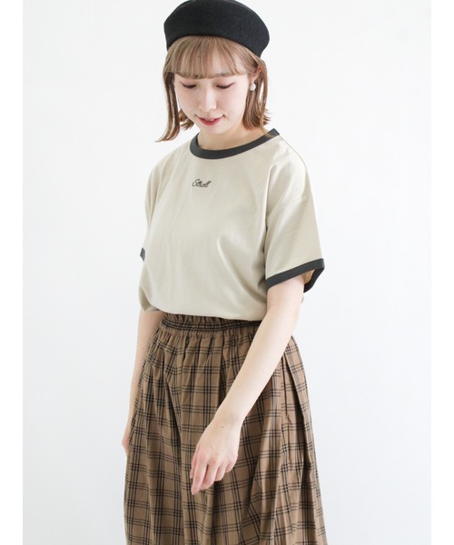 Samansa Mos2（サマンサ モスモス）の「ロゴ刺繍リンガーTシャツ（Tシャツ/カットソー・レディース・ベージュ/オフホワイト/モカ・ﾌﾘ-）」の10枚目の写真