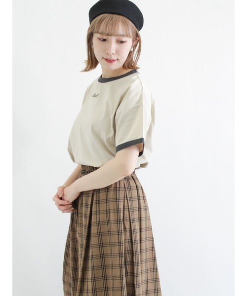 Samansa Mos2（サマンサ モスモス）の「ロゴ刺繍リンガーTシャツ（Tシャツ/カットソー・レディース・ベージュ/オフホワイト/モカ・ﾌﾘ-）」の14枚目の写真