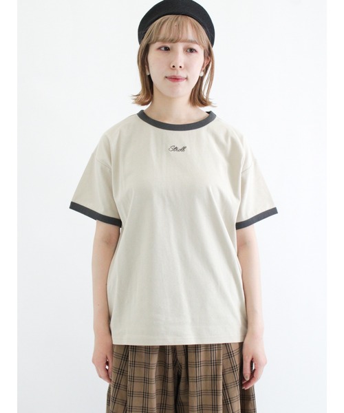 Samansa Mos2（サマンサ モスモス）の「ロゴ刺繍リンガーTシャツ（Tシャツ/カットソー・レディース・ベージュ/オフホワイト/モカ・ﾌﾘ-）」の13枚目の写真