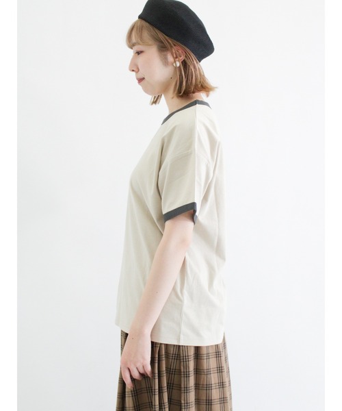 Samansa Mos2（サマンサ モスモス）の「ロゴ刺繍リンガーTシャツ（Tシャツ/カットソー・レディース・ベージュ/オフホワイト/モカ・ﾌﾘ-）」の16枚目の写真