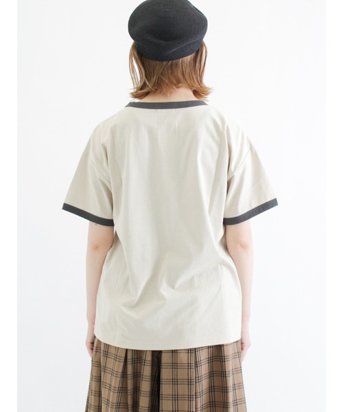 Samansa Mos2（サマンサ モスモス）の「ロゴ刺繍リンガーTシャツ（Tシャツ/カットソー・レディース・ベージュ/オフホワイト/モカ・ﾌﾘ-）」の7枚目の写真