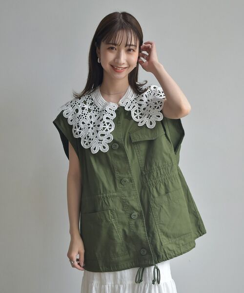 RETRO GIRL(レトロガール)の「ノーカラーミリタリーベスト(その他アウター・レディース・ブラック/オフホワイト/グリーン・FREE)」の15枚目の写真